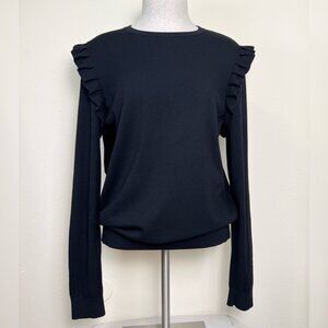 ANN TAYLOR Black Long Sleeve Ruffle Shoulder Sweater Top Size Large